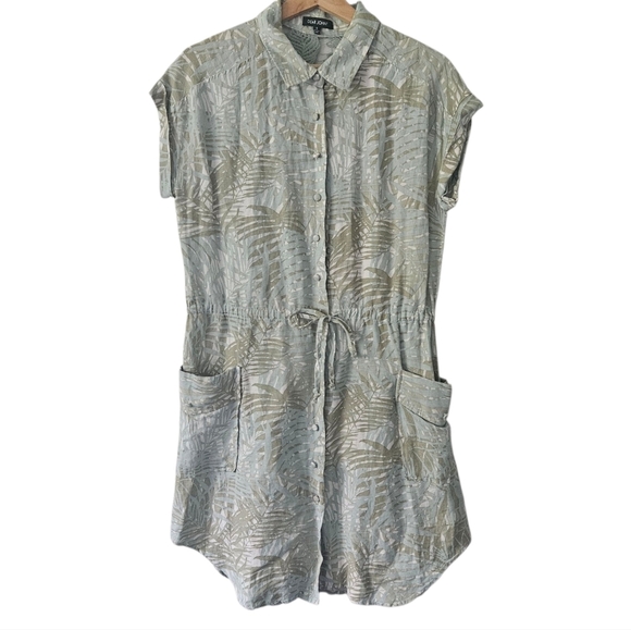 Dear John Tropical Green Linen Blend Tie Waist Dress Size S - Picture 1 of 11
